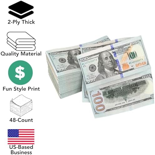 Iconikal 48 Count Disposable Napkins With 100 Bill Design