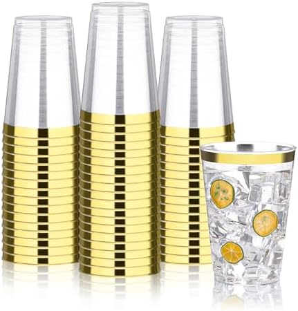 12oz Gold Plastic Cups 100 Pack Party Cocktail Glasses