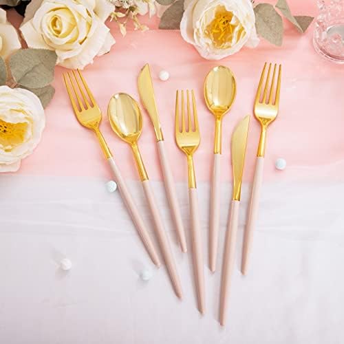 Rubtlamp 90Pcs Gold Plastic Silverware Set