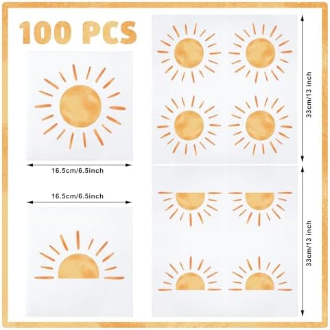 100 PCS Boho Sun Paper Napkins for Birthday Party