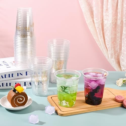 100Pcs Mr and Mrs Disposable Plastic Cups Wedding Reception 12oz Clear Drinkware