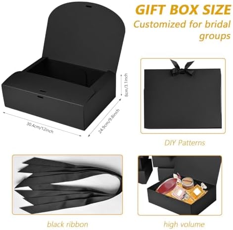 12 Pack Black Gift Boxes with Lids for Groomsmen Proposal