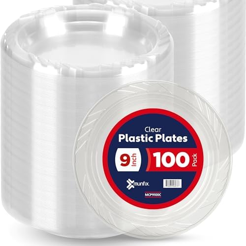 Munfix 100 Clear Plastic Plates Set 9 Inch Disposable