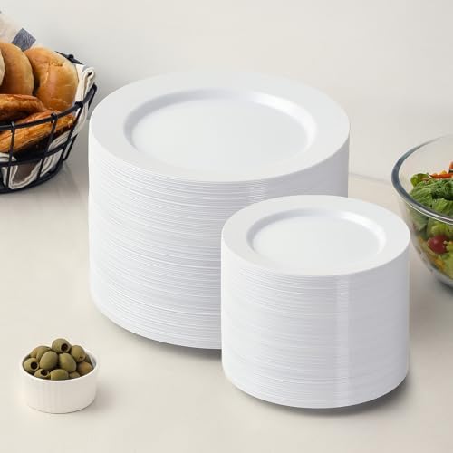 AOZITA 200pcs White Plastic Plates for Party