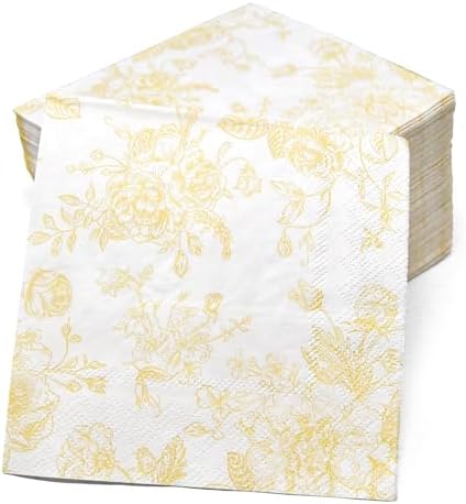 Yellow White Floral Cocktail Napkins for Spring Events