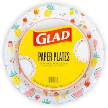 Glad Round Disposable Paper Plates Picnic Pattern 10 Inch 50 Count
