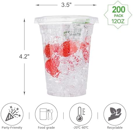 Lullaby 200 Pack 12oz Clear Plastic Cups with Lids