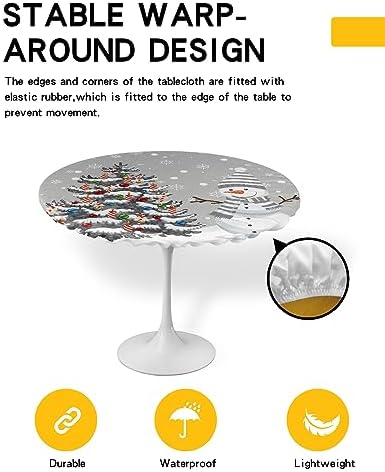 Snowman Round Waterproof Table Cover Fitted Tablecloth