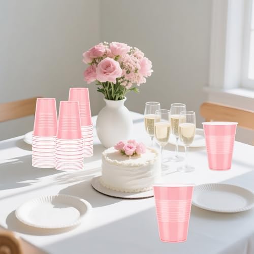 50 Pack Pink Plastic Cups 16 OZ for Party