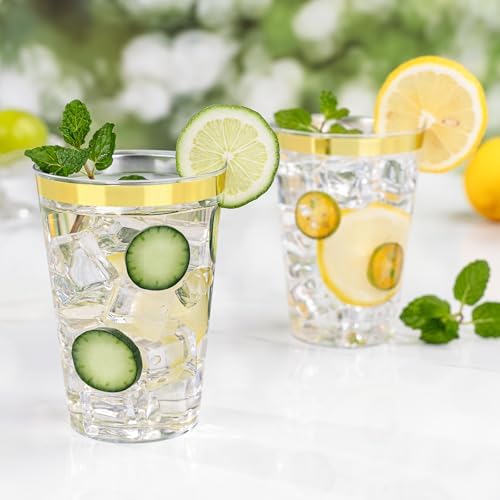 12oz Gold Plastic Cups 100 Pack Party Cocktail Glasses