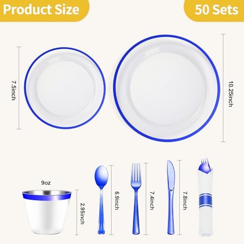 Goodluck 350 Piece Dark Blue Plastic Dinnerware Set for 50 Guests