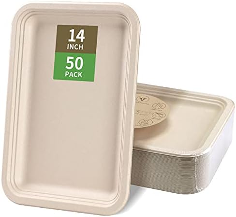 Bloomoon 50 Pack 14 Inch Food Trays Heavy Duty Disposable Plates