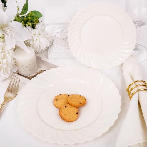 U-QE 100 Piece Ivory Scalloped Plastic Plates