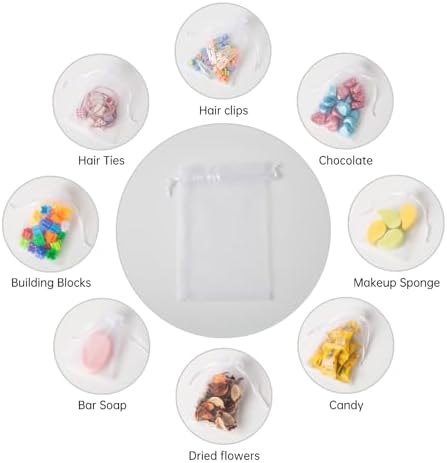100PCS White Organza Bags with Drawstring