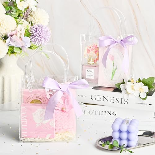 Ohuimrt 30 PC Clear Gift Bags with Handles and Ribbon