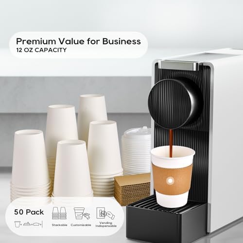 JOLLY PARTY 50 Pack 12 oz Paper Coffee Cups with Lids and Stirrers