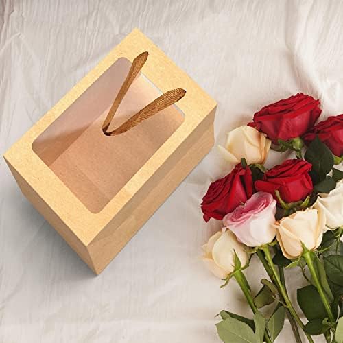 12 Pcs Brown Kraft Gift Bags with Handles and Window
