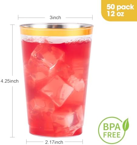 Goodluck 50PCS 12oz Gold Plastic Cups for Party