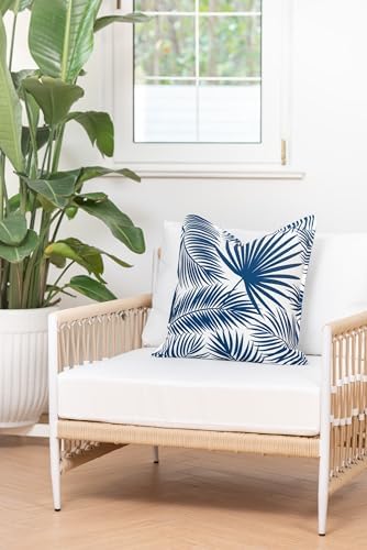 Hofdeco Premium Navy Blue Palm Leaf Throw Pillow Cover