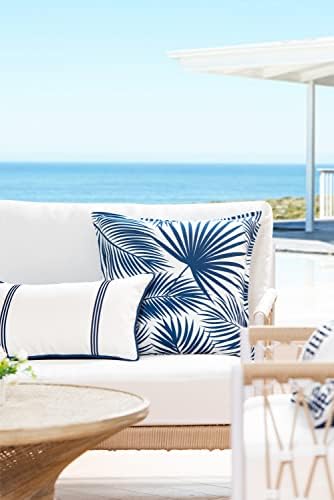 Hofdeco Premium Navy Blue Palm Leaf Throw Pillow Cover