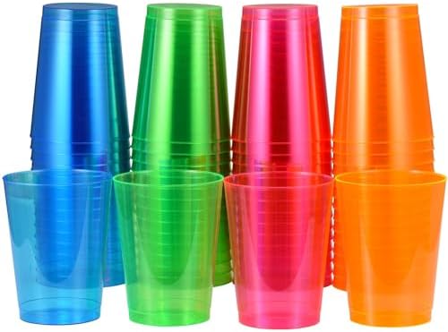 100 Pack 10oz Neon Plastic Cups for Parties