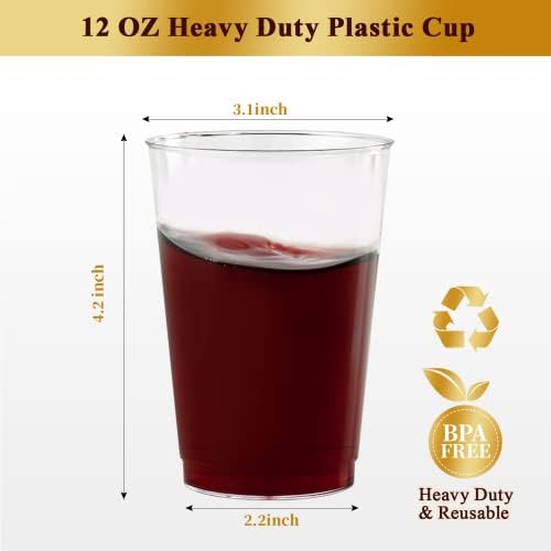 Vplus 150 Pack 12 OZ Reusable Clear Plastic Cups for Parties