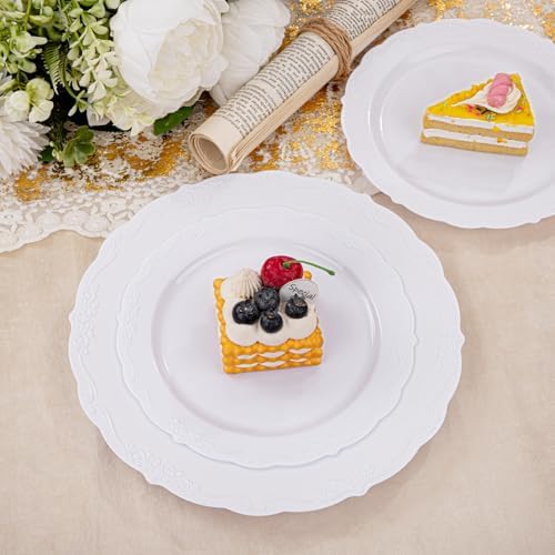 U-QE 100 Piece White Disposable Plates - Premium Hard Plastic for Events