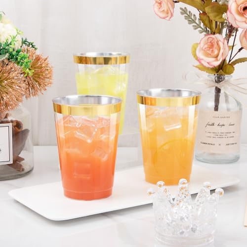 100 Pack 12 Oz Gold Plastic Cups for Parties and Weddings
