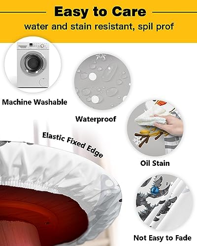 Snowman Round Waterproof Table Cover Fitted Tablecloth