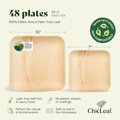 Chic Leaf Compostable Bamboo Plates 10 7 Inch Square