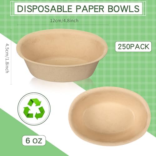 Dandat 6 Oz 250 Pack Disposable Paper Bowls