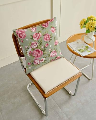 Outdoor Waterproof Throw Pillows Pink Flowers Peony Sage Green Pack of 2