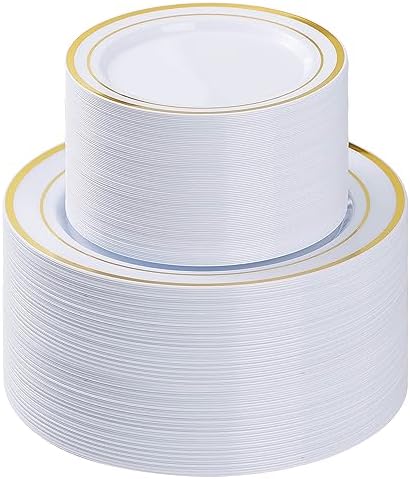 200PCS Gold Plastic Plates for Parties