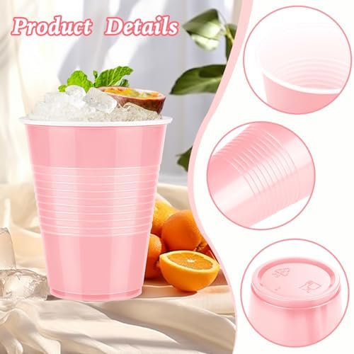 50 Pack Pink Plastic Cups 12 Ounce Disposable Party Cups