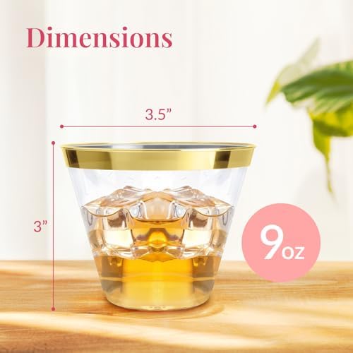 Prestee 100-Pack 9oz Gold Rimmed Plastic Cups