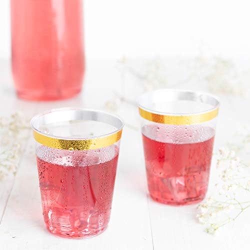 Disposable 12 oz Crystal Clear Plastic Tumblers With Gold Rim Pack of 50