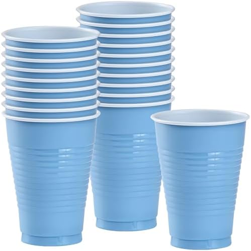Light Blue Solid Plastic Party Cups 12 Oz 20 Count