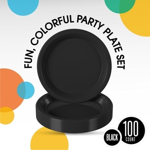 Exquisite 9 Inch Black Plastic Plates 100 Pcs Set