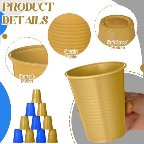 100 Pcs 12 oz Blue and Gold Disposable Cups for Parties