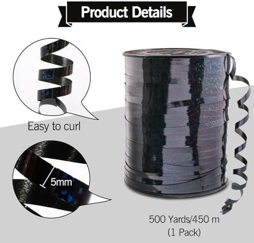 500 Yard Black Shiny Curling Ribbon for Gift Wrapping