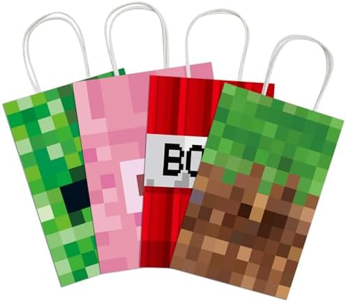Pixel Party Favors Bags 16pcs - Game Theme Gift Bags with Handles