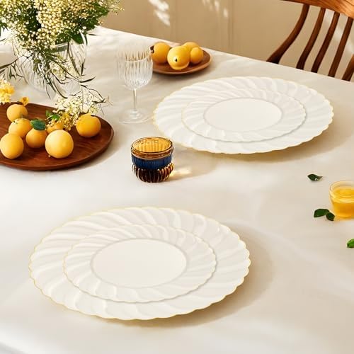 YOUBET 125PCS Scalloped Plastic Plates Set