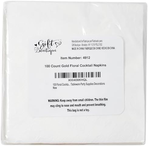 Gift Boutique Floral Napkins Gold White Disposable 10x10 Inches