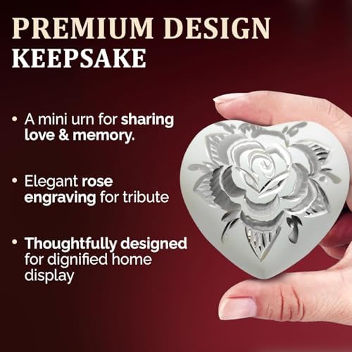 Mini Urns for Human Ashes - Heart-Shaped Keepsake Urn with Rose Engraving