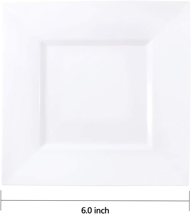 bUCLA 100PCS White Square Plastic Plates 6 Inch