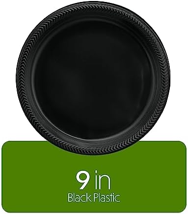 PLASTICPRO 100 Pcs Black Plastic Plates 9 Inch Disposable