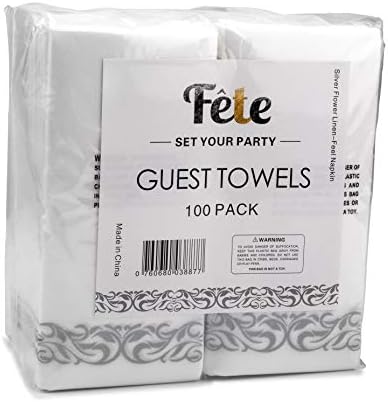 Fete Decorative Hand Towels 100 Silver Flower Napkins