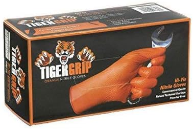 DENCO Tiger Grip Nitrile Gloves Hi Vis Orange 7mil Case of 10 Boxes