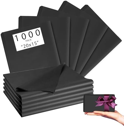 PINWATT 1000 Sheets 20x15 Gift Wrapping Tissue Paper Bulk Black