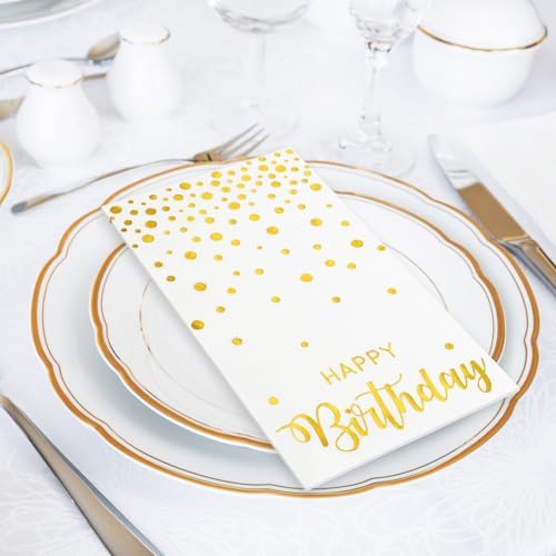50Pcs Happy Birthday Gold Foil Dots Napkins